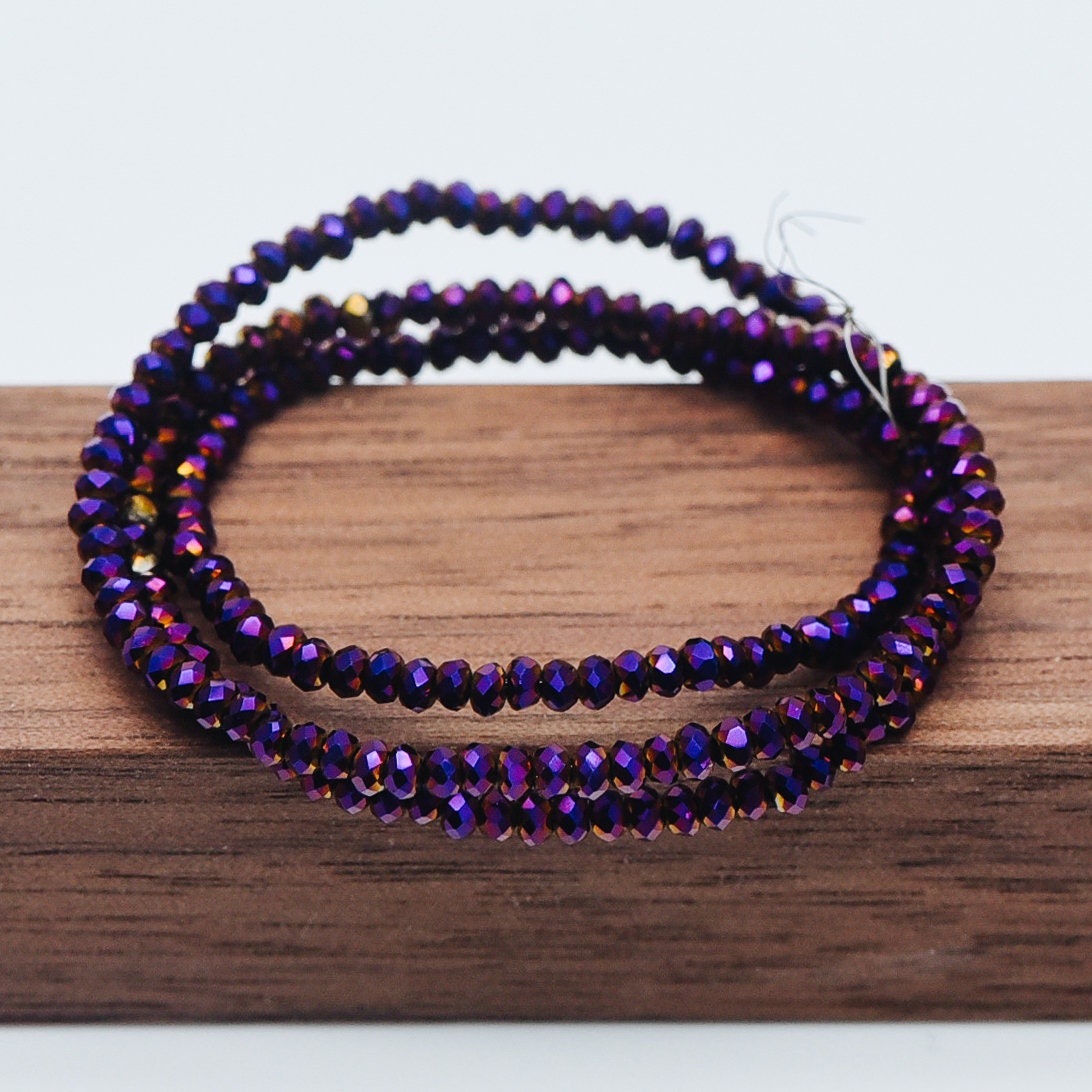 Crystal Faceted Rondelle Beads 2mm, Tiny Size Glass Spacer Beads, Metallic Purple Sparkly (BZ02-06) / 150 beads